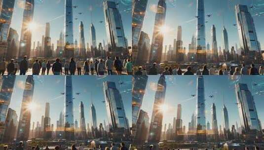 人群眺望未来科技城市景观高清在线视频素材下载
