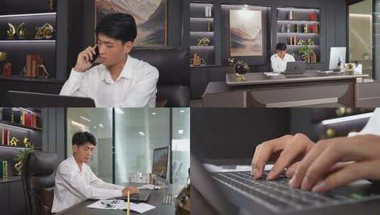 商务男士打电话电脑办公高清在线视频素材下载