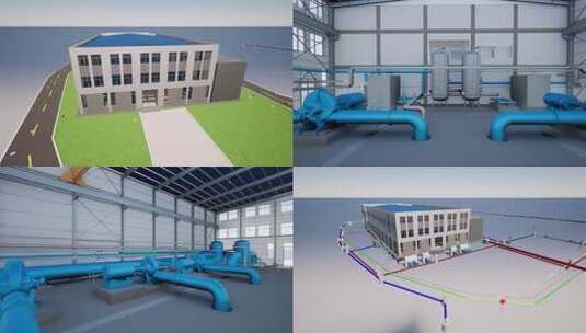 换热站BIM视频三维漫游三维3d动画高清在线视频素材下载
