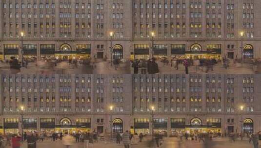 上海外滩和平饭店建筑夜晚夜景人流延时摄影高清在线视频素材下载