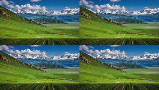 草原雪山自然风光全景高清在线视频素材下载