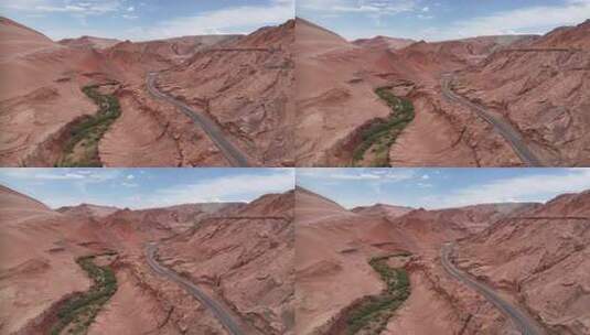 新疆吐鲁番火焰山木头沟河谷公路旅行风光高清在线视频素材下载