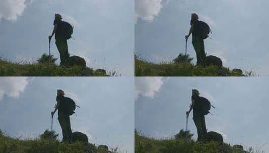 男子户外徒步眺望远方高清在线视频素材下载