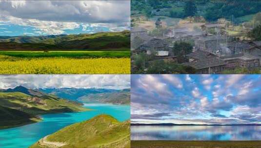 西藏蓝天白云下的山川湖泊风景高清在线视频素材下载