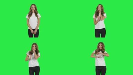 女孩在绿色屏幕前跳舞高清在线视频素材下载