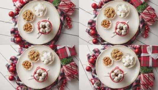 自制圣诞热巧克力和可可配棉花糖高清在线视频素材下载