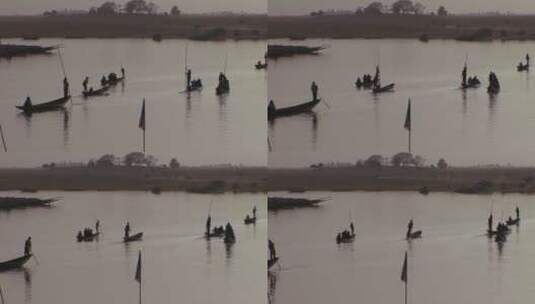马里非洲尼日尔河上划船的剪影高清在线视频素材下载