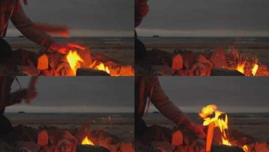 点燃的篝火高清在线视频素材下载