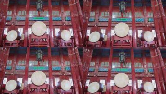 北京鼓楼上仿制的鼓高清在线视频素材下载