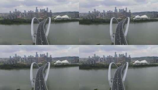 航拍广西南宁大桥地标建筑高清在线视频素材下载