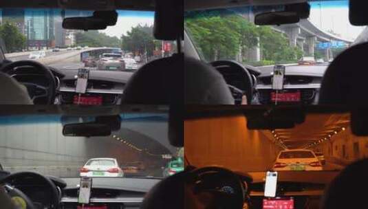 广州的士出租车驾驶车窗隧道高清在线视频素材下载
