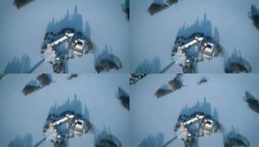 冬天一座中世纪城堡的鸟瞰高清在线视频素材下载