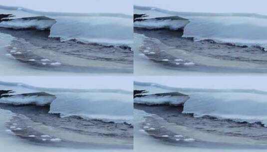 大兴安岭寒冬时节冰封的小溪高清在线视频素材下载