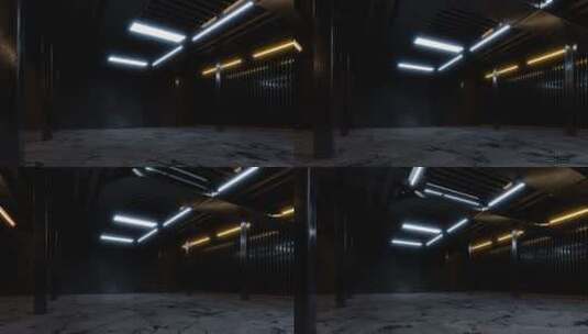 黑暗室内霓虹灯光3D渲染高清在线视频素材下载