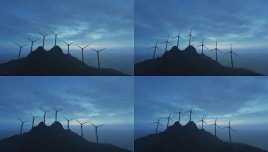 海边山顶上的风力发电机高清在线视频素材下载