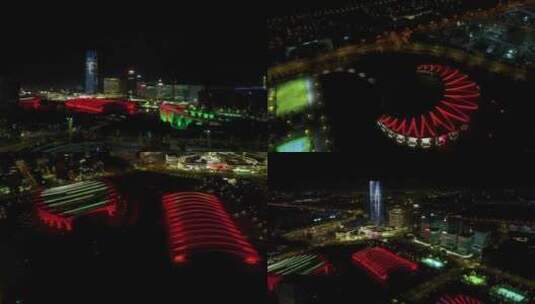上海东方体育中心夜景4K航拍高清在线视频素材下载