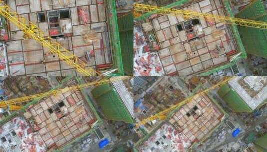 大气俯拍工地施工塔吊作业建筑工人高清在线视频素材下载