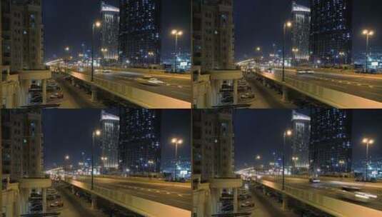 城市夜晚立交桥上的车流 延时拍摄高清在线视频素材下载