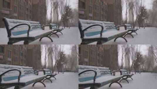 冬天小区下雪空镜高清在线视频素材下载