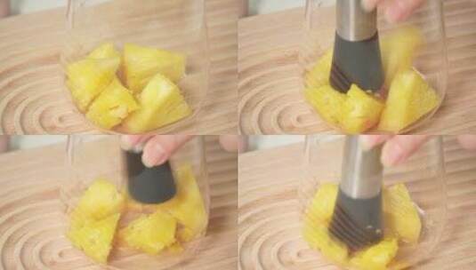 菠萝捣碎菠萝果泥高清在线视频素材下载