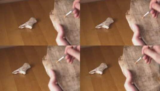 考古人手拿刷子轻扫甲骨文远古文化考古研究高清在线视频素材下载