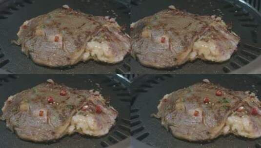 炭烤木炭七分熟牛排大片肉牛肉高清在线视频素材下载