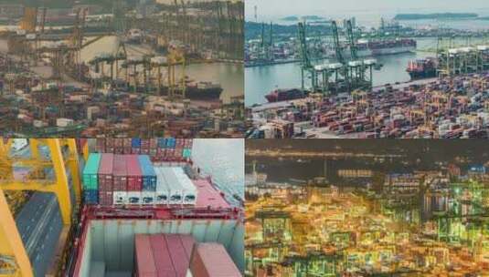 4K航拍港口码头集装箱-物流货运海洋运输高清在线视频素材下载