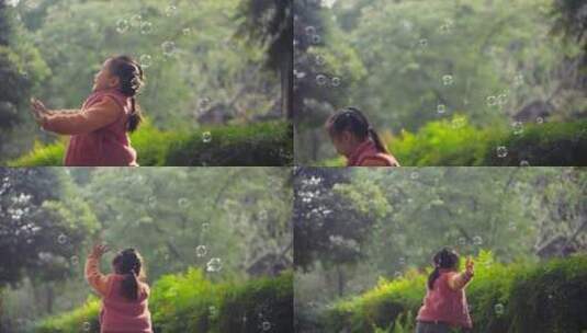 公园里快乐玩耍的小女孩慢镜头特写高清在线视频素材下载