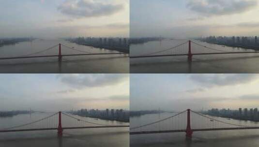 航拍武汉长江江景鹦鹉洲长江大桥高清在线视频素材下载