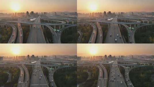 城市内高架桥立交桥航拍高清在线视频素材下载