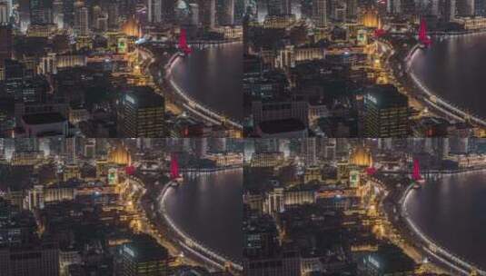 4k上海黄浦区外滩夜景航拍高清在线视频素材下载
