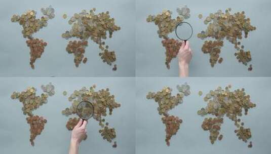世界地图用硬币组成高清在线视频素材下载