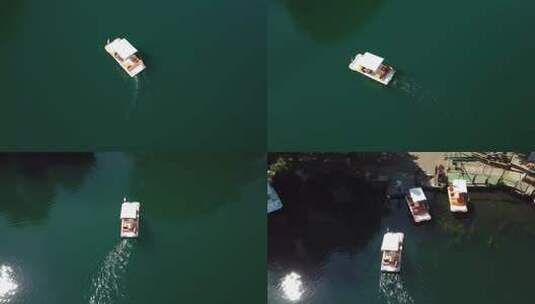 从无人机上看到蒙蒂奇奥湖上的一艘小船高清在线视频素材下载