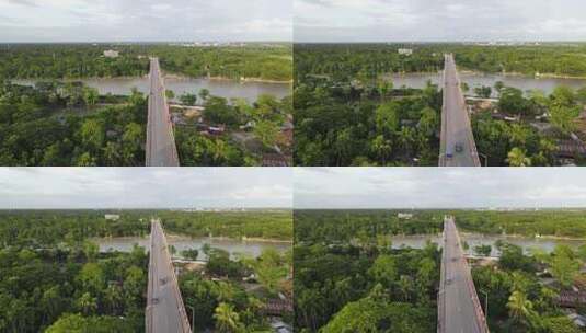孟加拉国Jhalokati的Gabkhan桥。空中基座下降高清在线视频素材下载