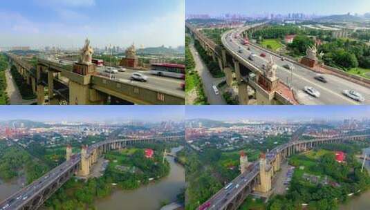 南京长江大桥航拍车流第三组高清在线视频素材下载