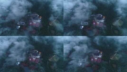 航拍天台山华顶寺雾景视频高清在线视频素材下载