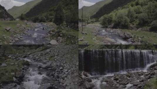 4K青海互助扎龙沟景区溪流瀑布航拍02高清在线视频素材下载