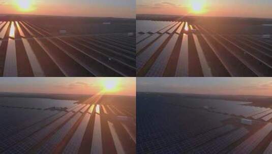 夕阳下太阳能板的特写高清在线视频素材下载
