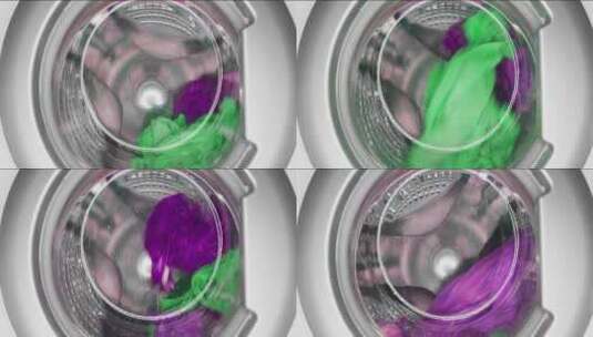 洗衣机洗彩色洗衣特写高清在线视频素材下载