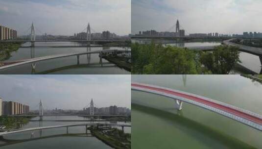 西安渭河元朔大桥4K浐灞灞河航拍高清在线视频素材下载