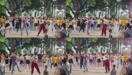 4K高清实拍年轻人在公园跳广场舞高清在线视频素材下载