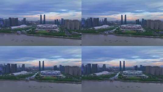 航拍杭州奥体中心延时高清在线视频素材下载