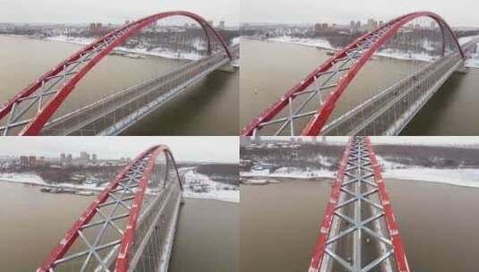 河上一座大桥的航拍高清在线视频素材下载