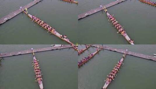 中国端午节龙舟比赛码头高清在线视频素材下载