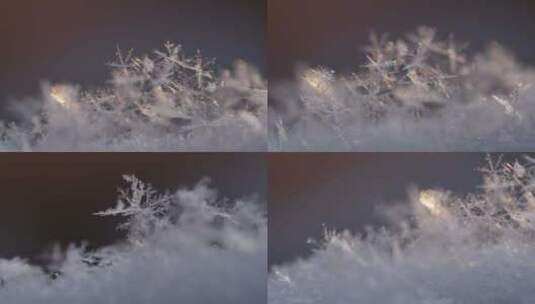 微距雪花飘落特写高清在线视频素材下载