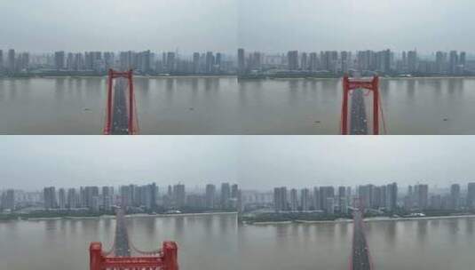 武汉鹦鹉洲长江大桥航拍桥梁拉索桥建筑风光高清在线视频素材下载