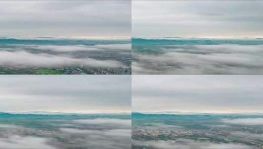 城市清晨云海云雾缭绕航拍移动延时高清在线视频素材下载