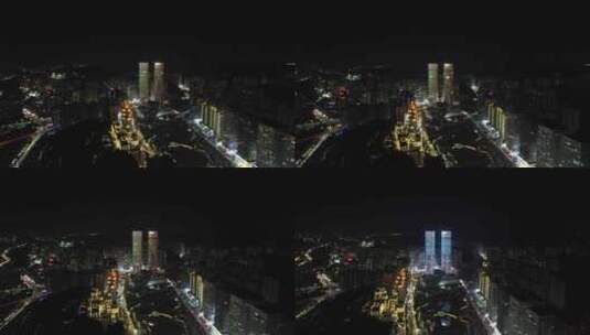 贵州贵阳花果园双子塔夜景航拍高清在线视频素材下载