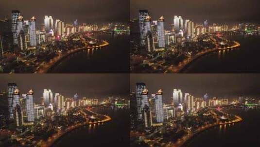 山东青岛浮山湾城市天际线夜景风光航拍高清在线视频素材下载