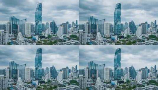 原创 泰国曼谷城市高楼天际线延时航拍风光高清在线视频素材下载
